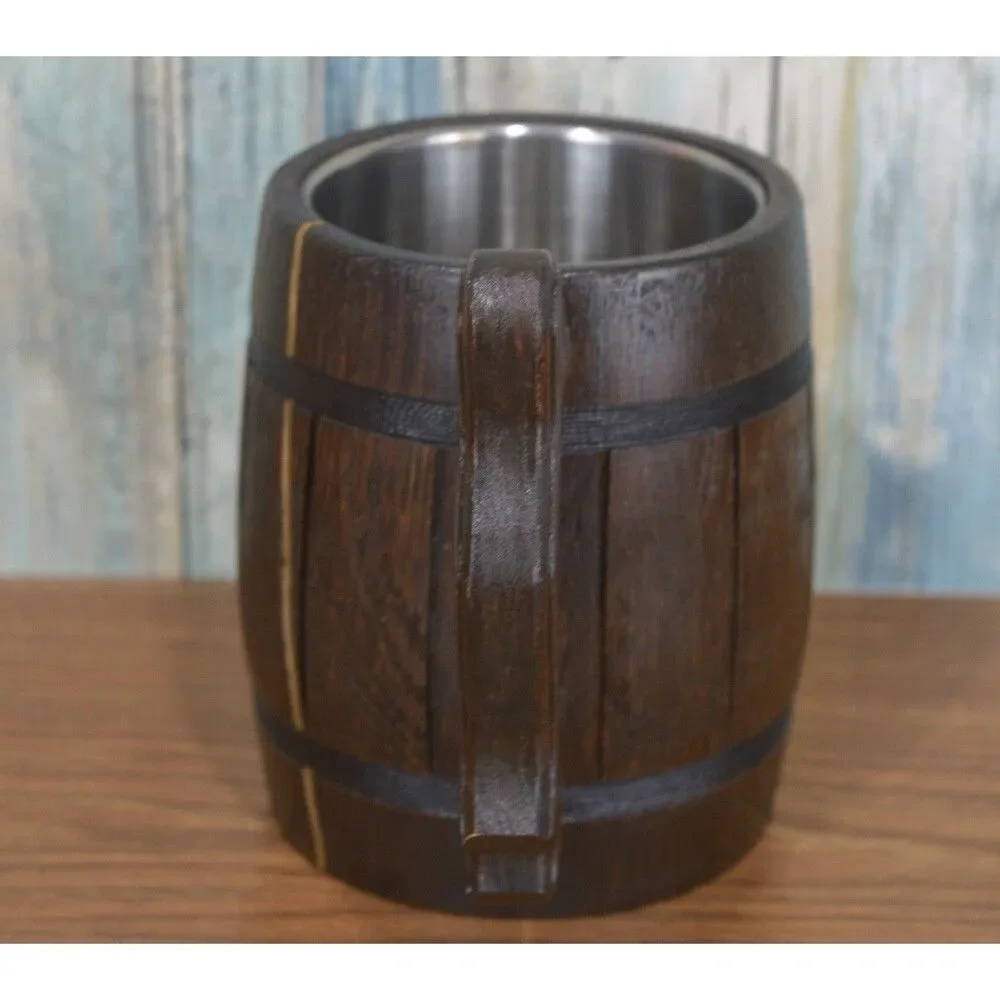 Rustic Wood Beer Mug Tankard Stein | Medieval Viking Style | **Has Crack** AS-IS